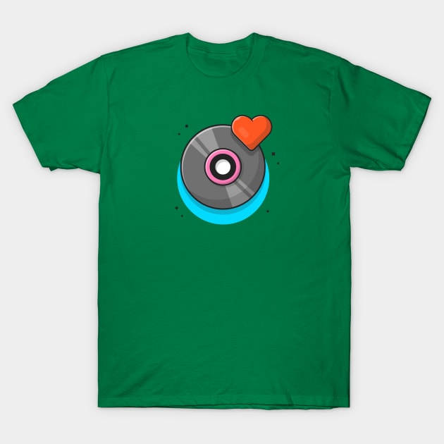 Vinyl Disk Music with Love Symbol Music Cartoon Vector Icon Illustration T-Shirt by Catalyst Labs